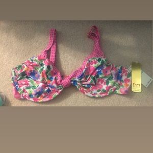 Pink floral Maidenform bikini top NWT